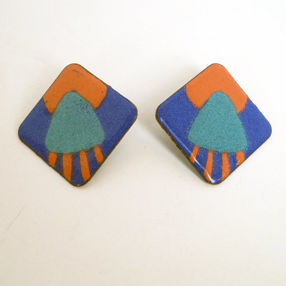 Retro 80s VTG Enamel New Wave Statement Earrings